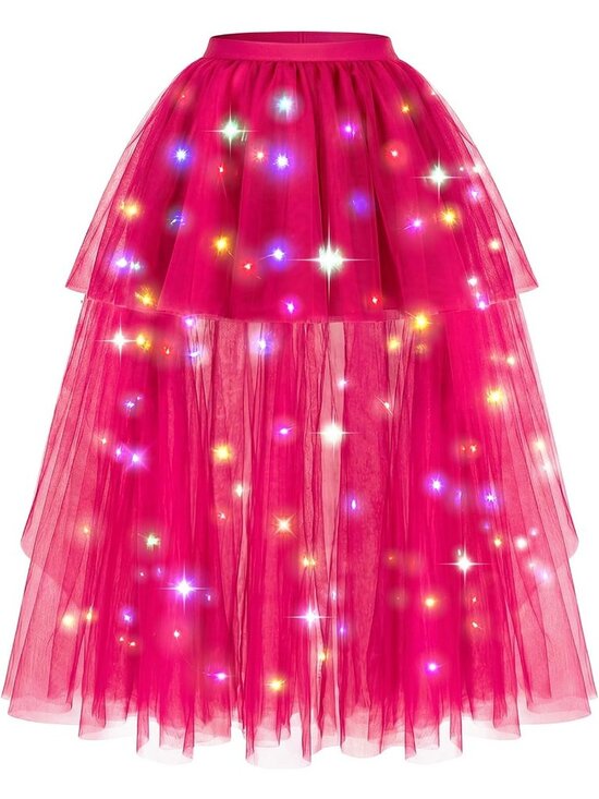 Dresses & Skirts - Women LED Light Up Tulle Tutu Skirt High Low Fluffy Sequin Ballet Dress-Rose Red